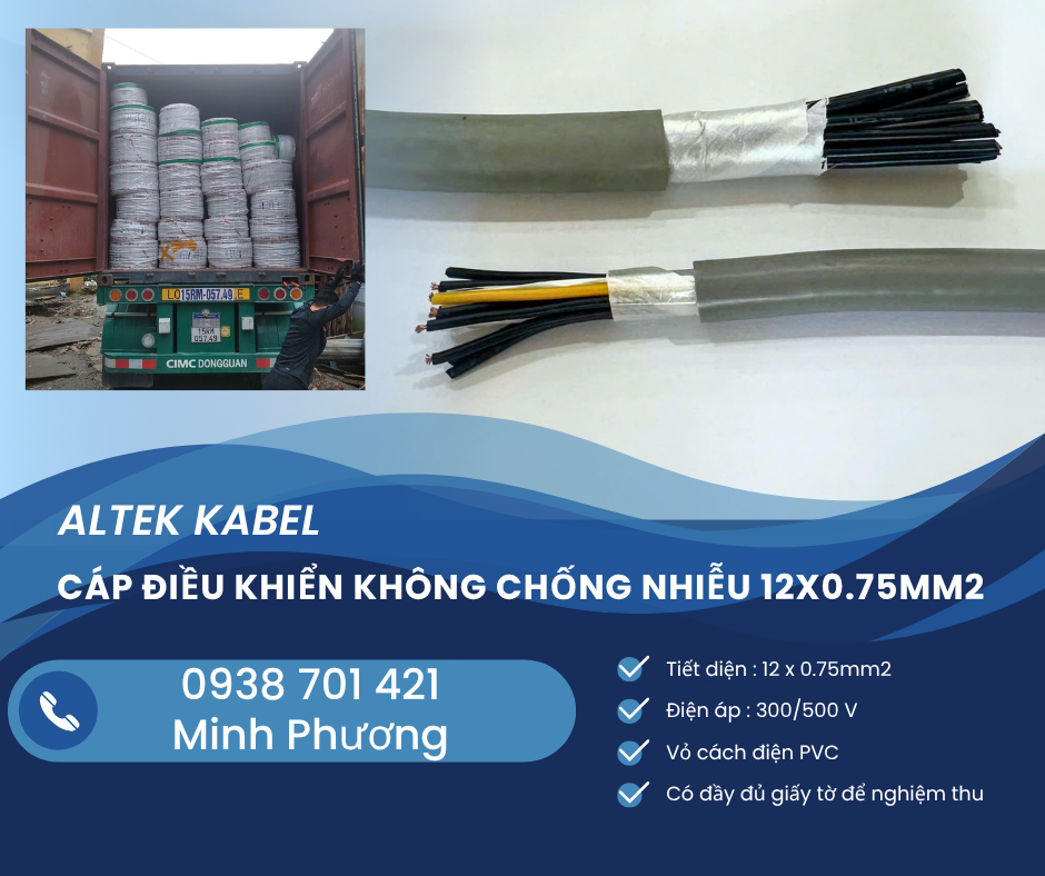 Cáp điều khiển không lưới chống nhiễu 12x0.75mm2 giá tốt Hà Nội, Hải Phòng, Bắc